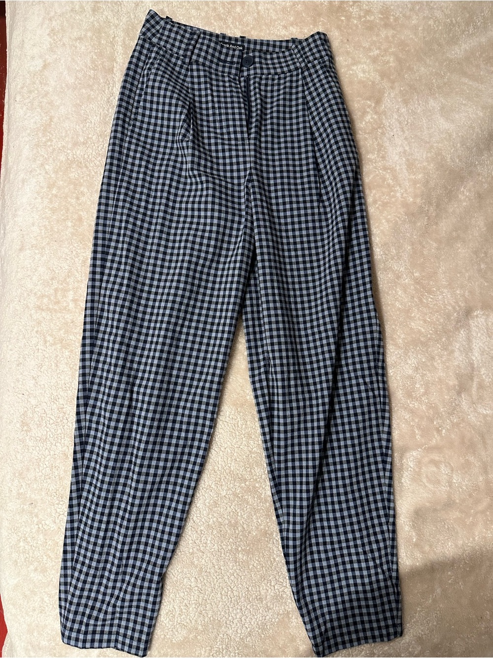 Frank & Oak Navy and White Checkered Cropped Trousers